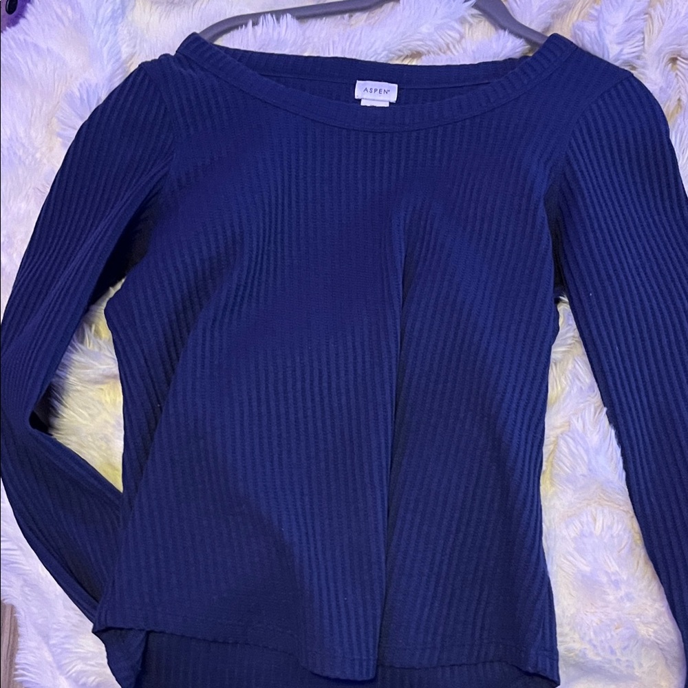 Aspen Ribbed Navy Long Sleeve Top